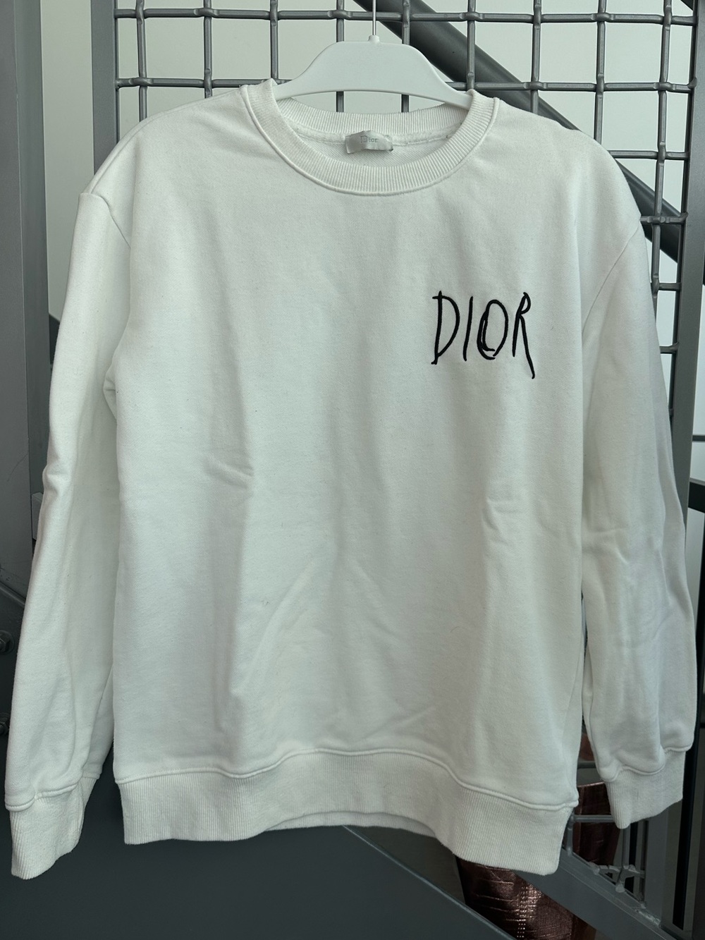 Dior White Crewneck Sweatshirt with Black Script Logo